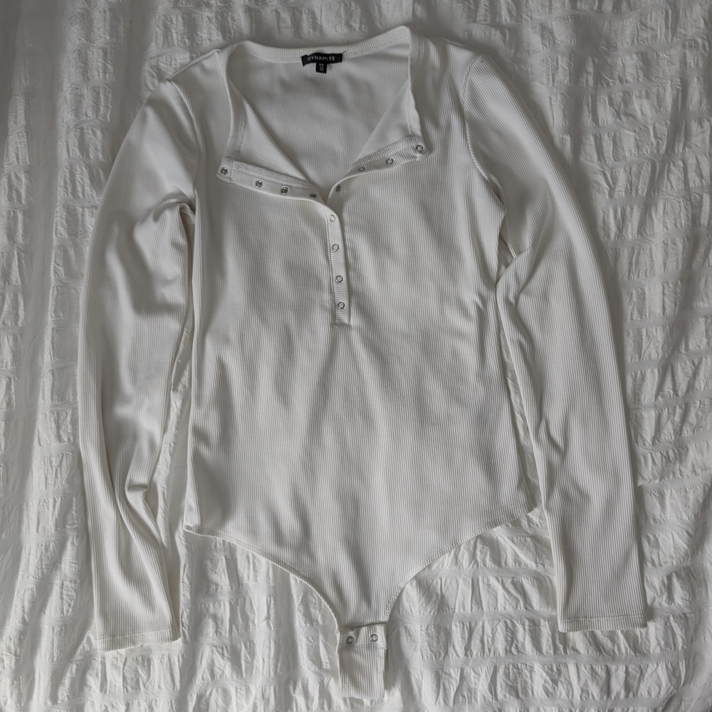 Dynamite Cream Ribbed Snap Bodysuit